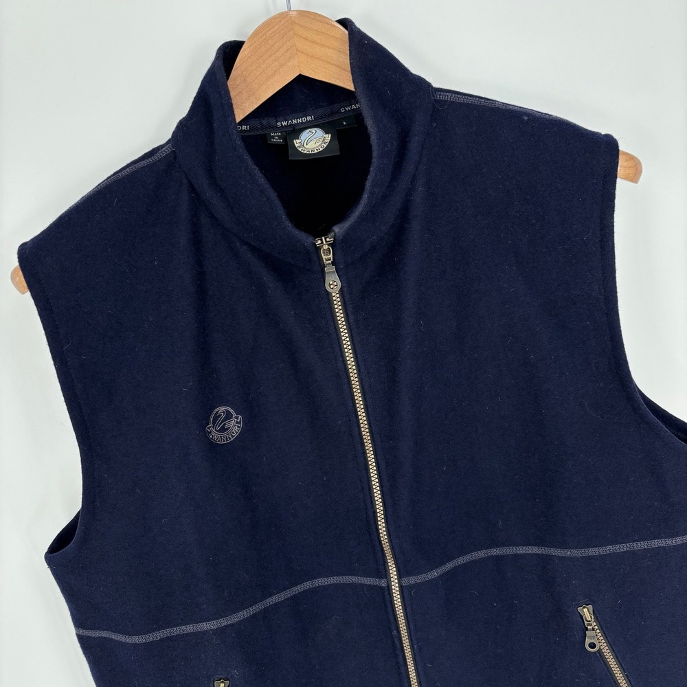 Swanndri Wool Full Zip Gilet Vest Mens L Navy Outdoor Layering New Zealand